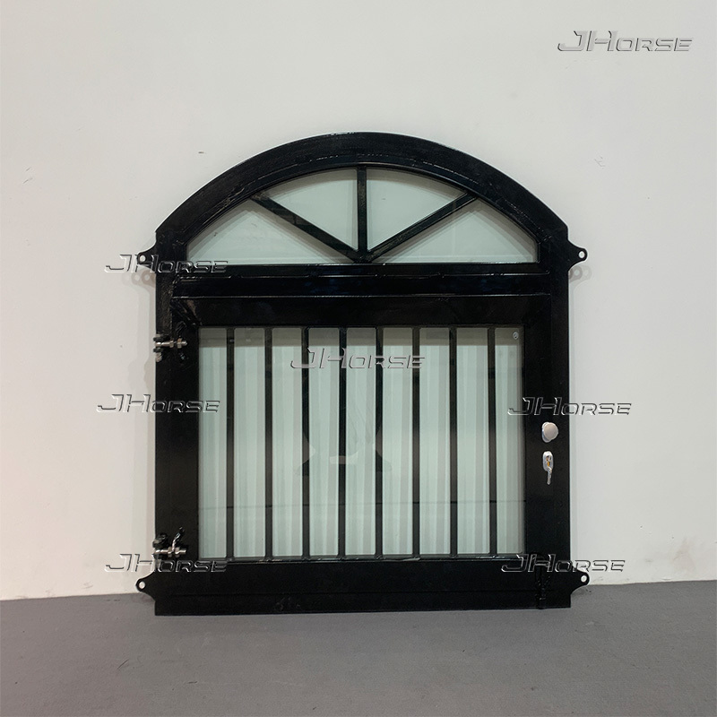 Black Powder Coating Arched Top Dual-Layer Decorative Barn Window