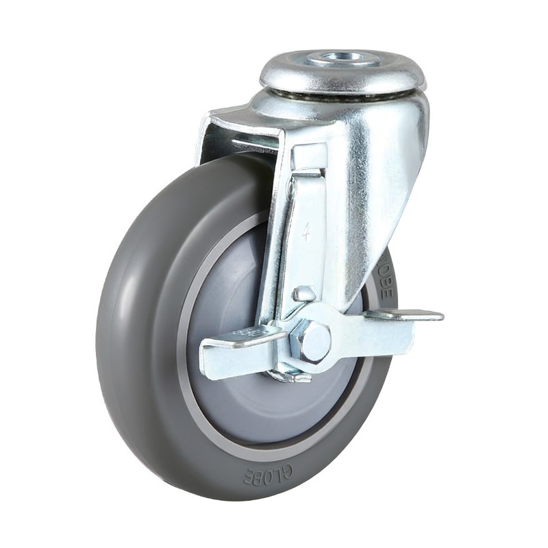 Serie EC01 - Ruedas de poliuretano ultraligero con freno lateral metálico y pasador hueco 3×1