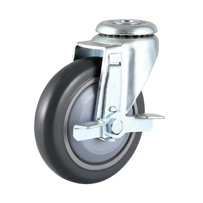 Serie EC01 - Ruedas con freno de borde metálico, de alta resistencia y fabricadas con goma sintética, modelo 4×1 con perno hueco