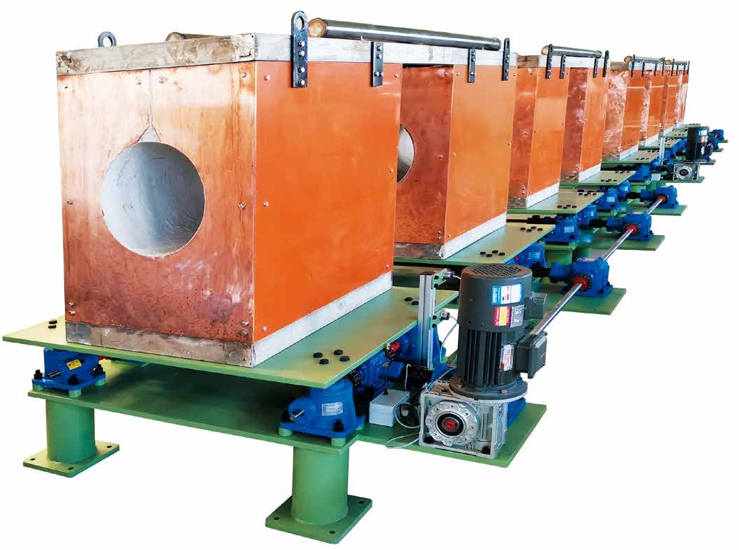 Large diameter seamless steel tube induction heating and tempering heat treatment production line