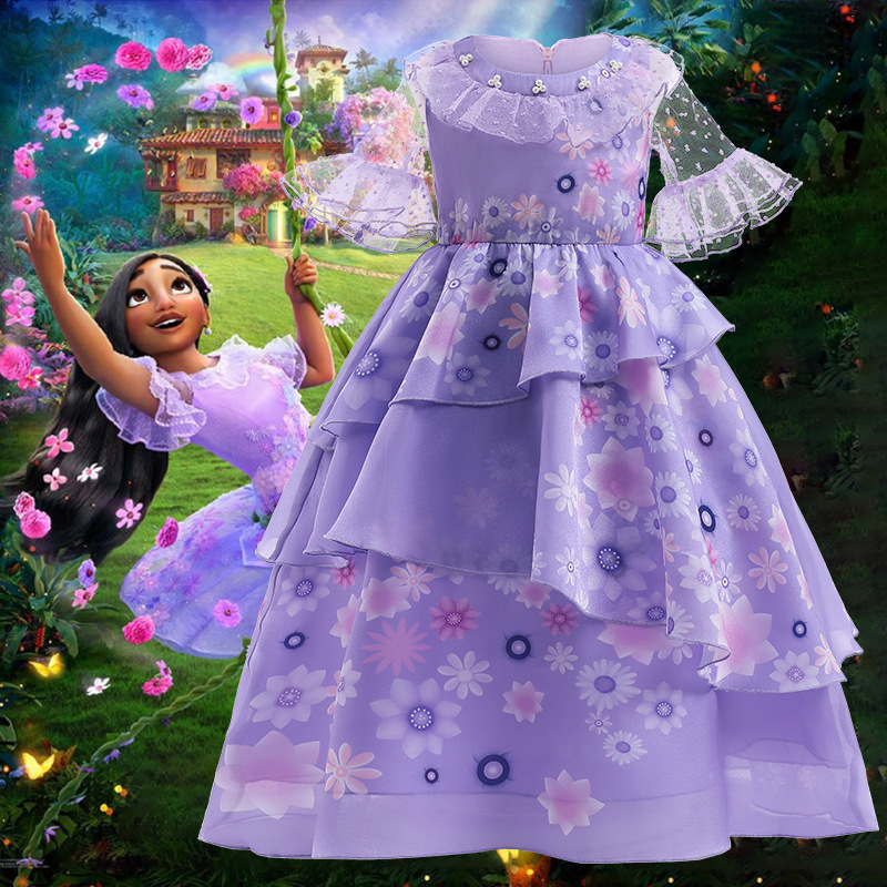 【可贝天使】欧美外贸童装连衣裙魔法满屋紫色儿童礼服裙
