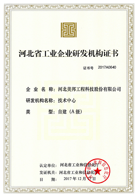 Certificate of Hebei Enterprise Technology Center