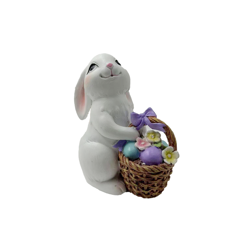 Flower Basket Rabbit Sculpture