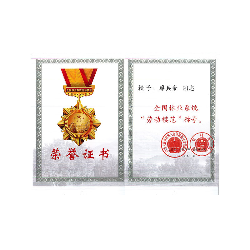 廖兵余全國勞模證書