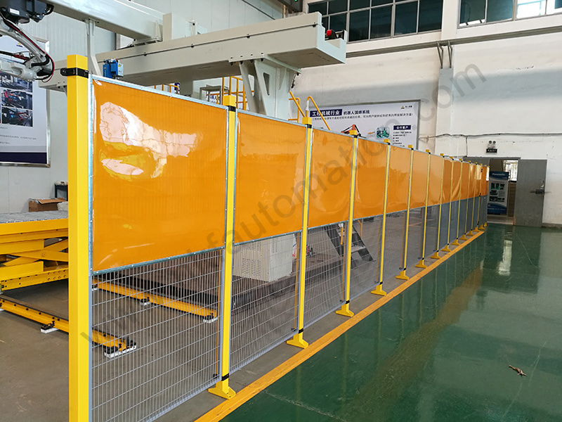Safety fence supporting Kawasaki welding robot workstation