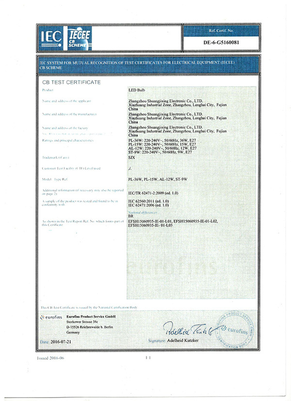 LED inspection certificate