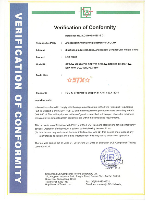 LED qualification certificate