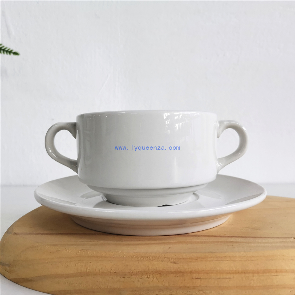 Minimalist White Ceramic Soup Bowl and Saucer: 280ml, Oven - Friendly for Daily & Special Meals
