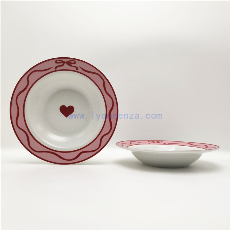 Red and Pink Color Hearts Pattern 8.75inch Soup Plate from Queenza