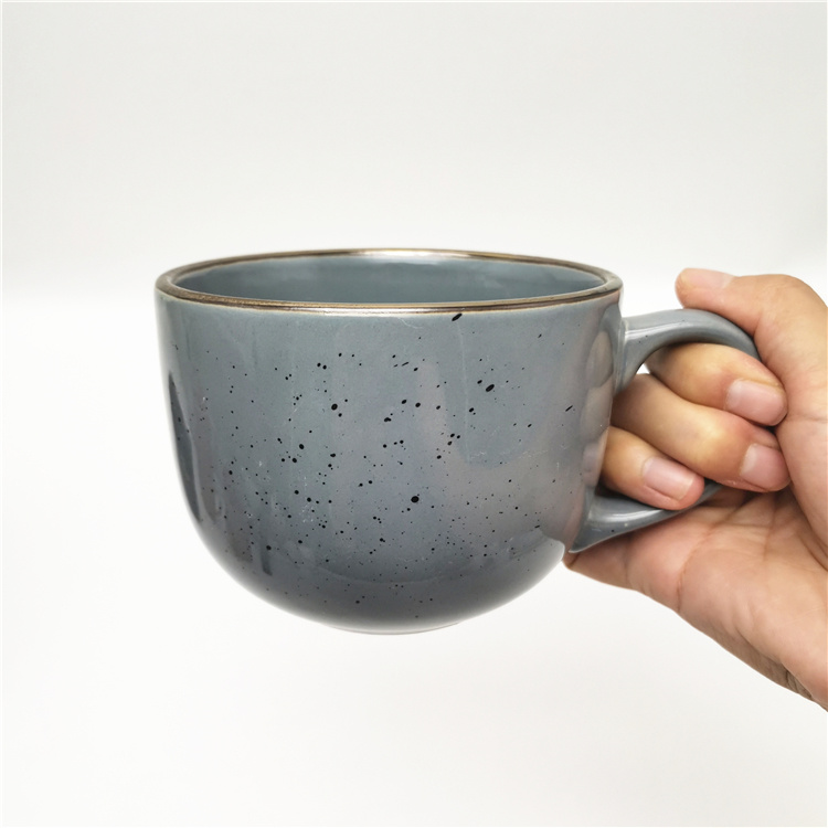 540ml  ceramic stoneware material glossy glazed mugs cups with metalic shiny rim
