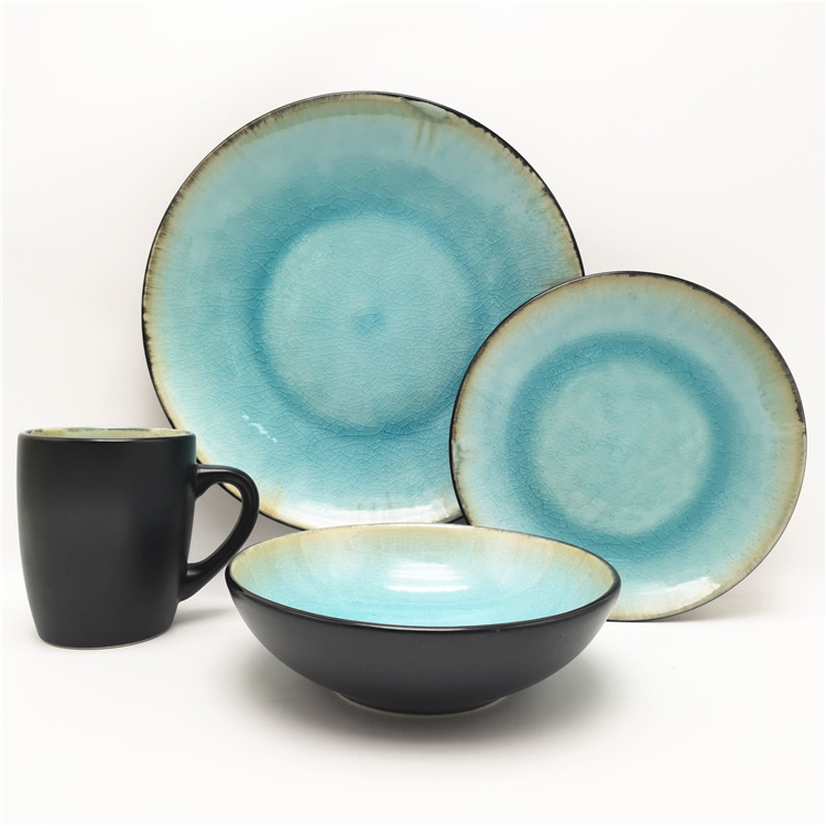 Fancy Reactive Glazed Stoneware Material Dinnerware Supplier 16pcs for 4 persons
