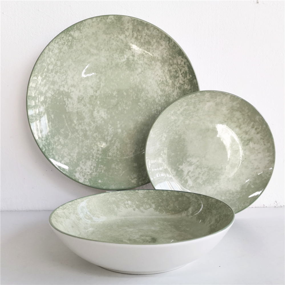 Green Marble Design Fine Porcelain 18pcs Dinner Set for 6 Persons