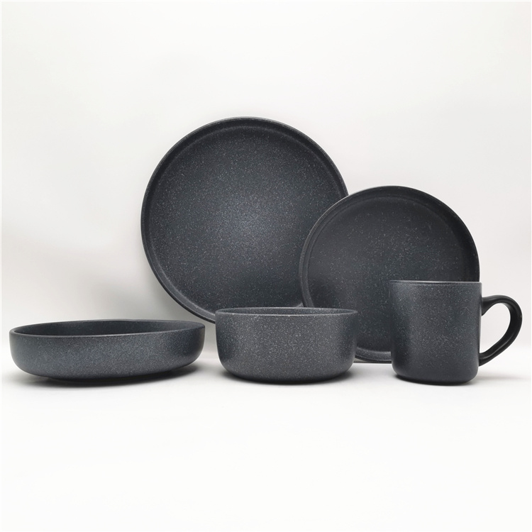 Modern grey color stoneware dinnerware with speckles design supplier
