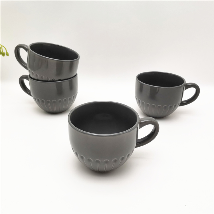 450ml 15oz ceramic material embossed solid color glazed mugs