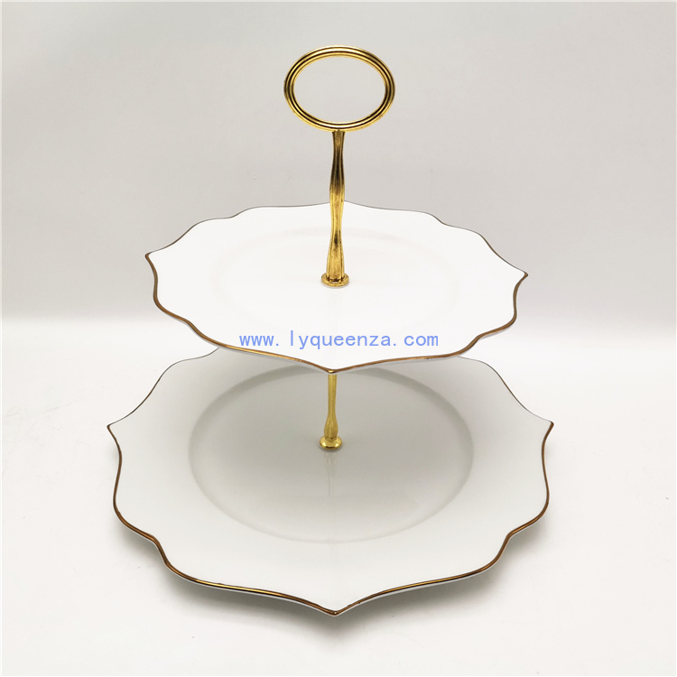 Wholesale Gold - Trimmed Porcelain Stand: Wavy - Edged Design for Desserts