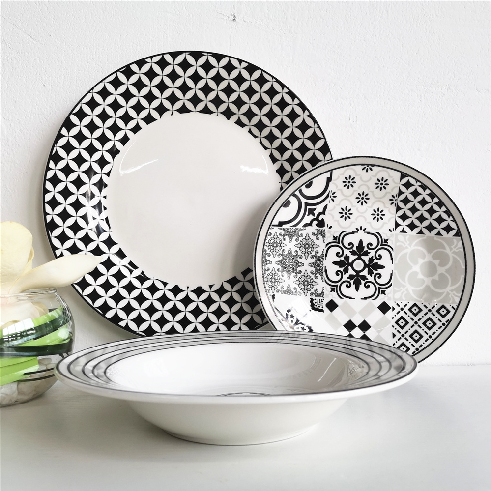 18pcs Round Shape Custom Printed Ceramic Plates Crockery Dinnerware Sets