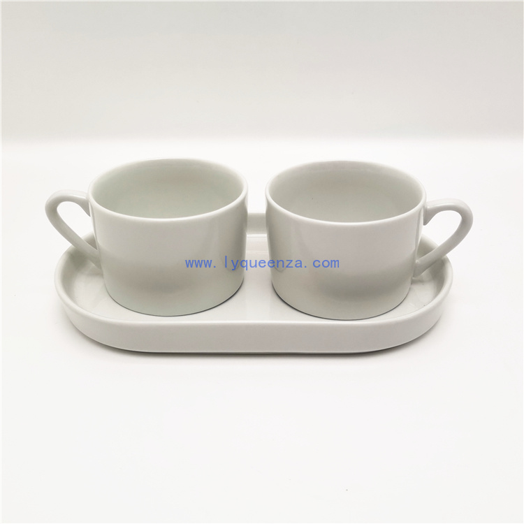 Wholesale White Porcelain Coffee Cup and Tray Set - 2 Cups, 220ml