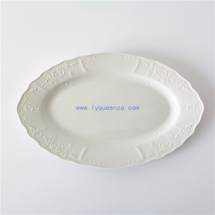 Wholesale BNK 12 - inch Embossed Porcelain Oval Platter: Elevate Your Serving Experience
