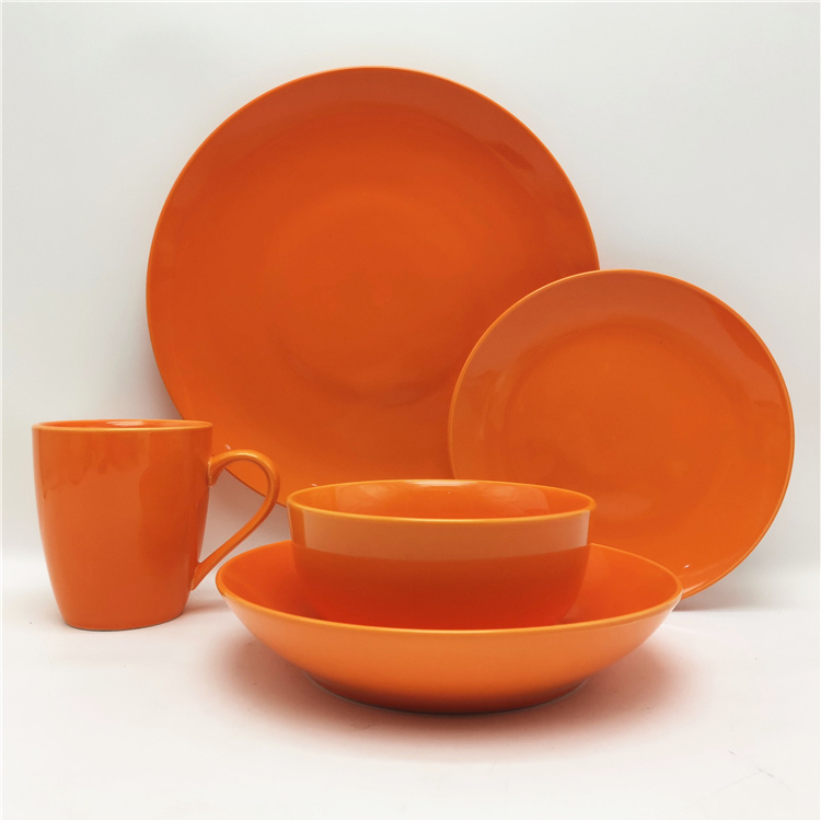 orange color glazed white porcelain dinner set ceramic dinnerware wholesale