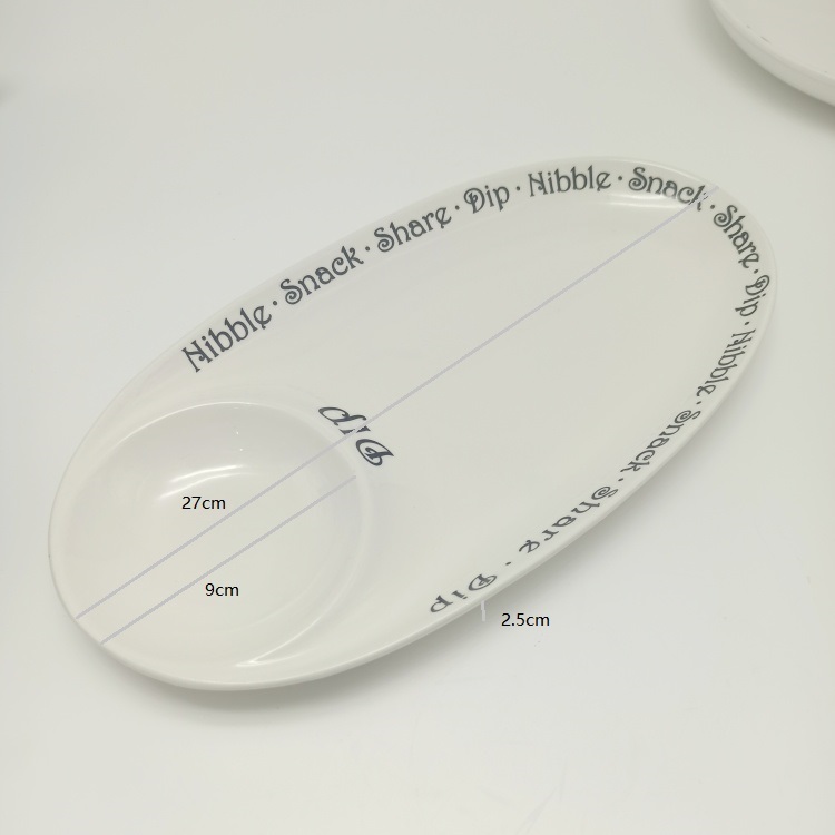 11 Inch Pure White Word Decoration Oval Chip And Dip Plates Snack Porcelain Plates