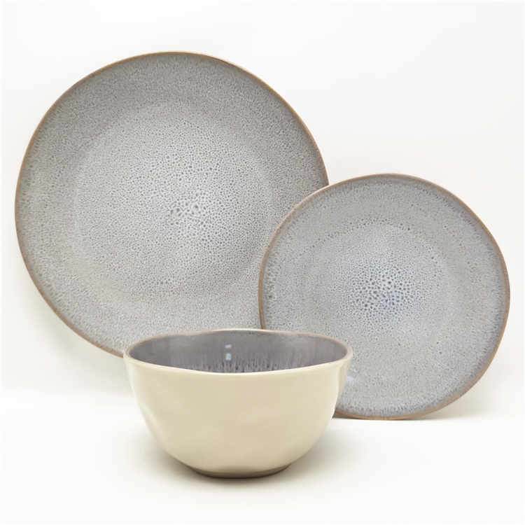 Insulated rustic style leaves design stoneware material dinnerware