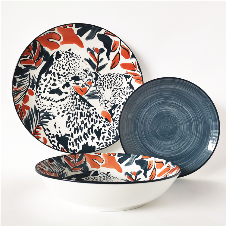 Dark - Blue Color Leopard - Design Tropical - Theme Porcelain Dinner Set: A Fusion of Art and Utility