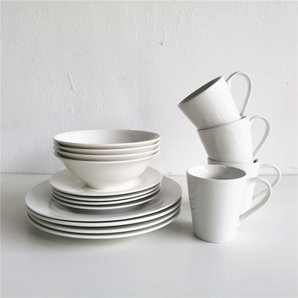 Pure White 16pcs Round Rim Shape Dinner Set for 4 Persons Wholesale