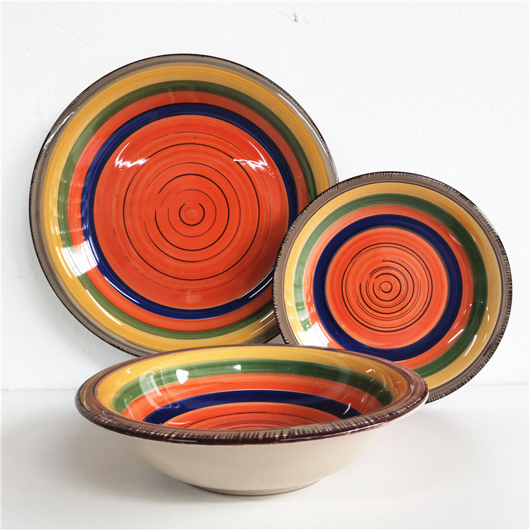 Orange & blue 12pcs Hand Painting Stoneware Dinnerware Set for  4 Persons