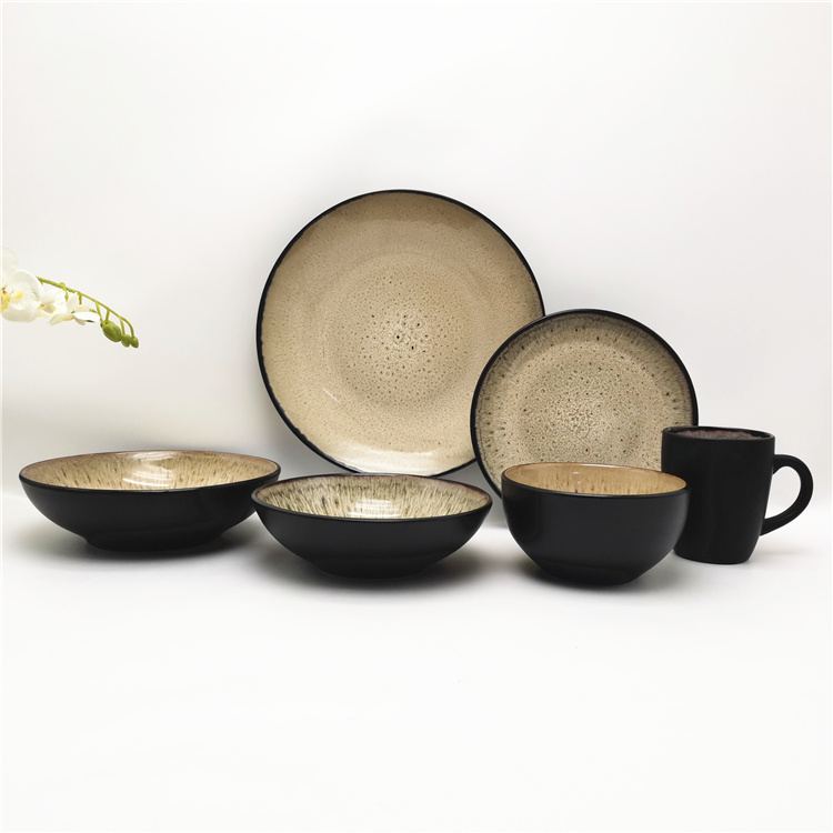 Classic Light Brown Color Reactive Glazed Stoneware Dinnerware 16pcs for 4 Persons