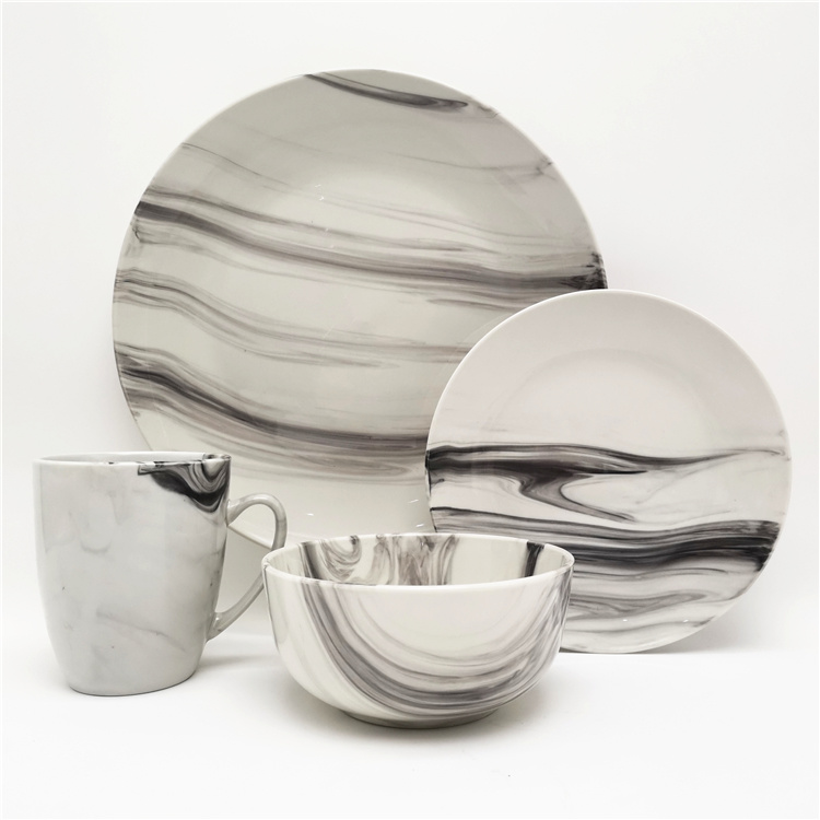Grey Cloudy Glazed Fine Porcelain Dinnerware Set  16pcs for 4 Persons