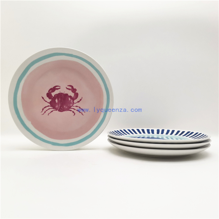 Wholesale 8inch Round Coupe Dessert Side Salad Plate with Crab Design
