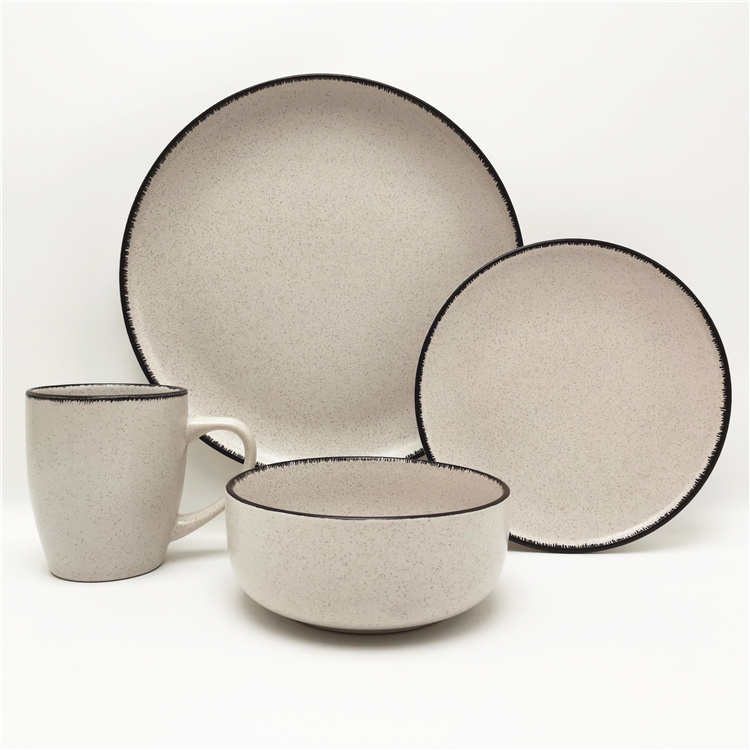 Sesame Glazed Stoneware Dinnerware Set with Eyelash Rim