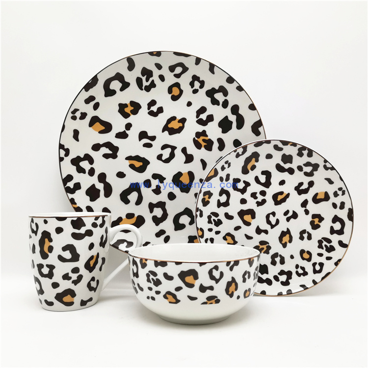 Wholesale 16 - Piece Leopard Pattern Porcelain Dinner Set: Bold & Stylish Tableware Collection