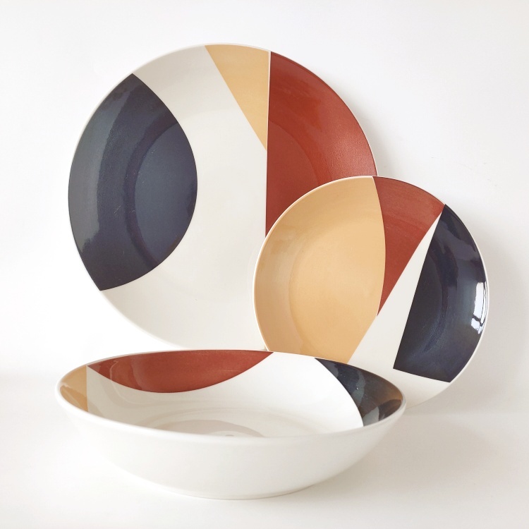 18pcs pad printing porcelain plates set with 3 colors