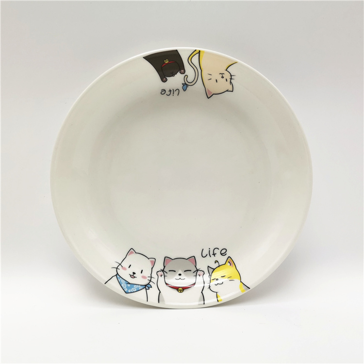cute cat design white porcelain fruit plate custom ceramic plates