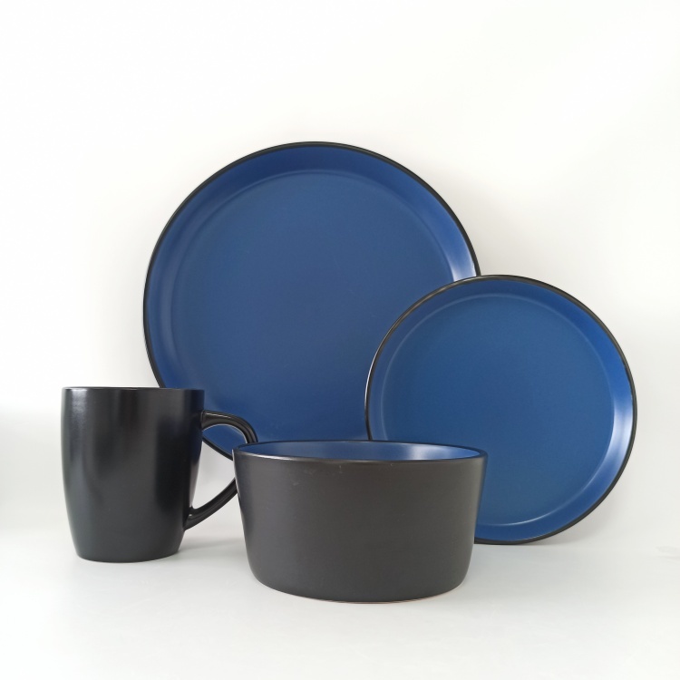 Stoneware Straight Edge Deep Blue Dinnerware Set