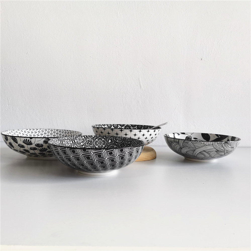 8.25inch  1300ml Modern porcelain pad printed shallow bowl for dessert soup rice