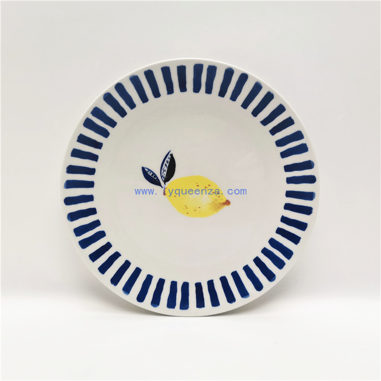 Wholesale 8inch Round Coupe Dessert Side Salad Plate with Fresh Lemon Design