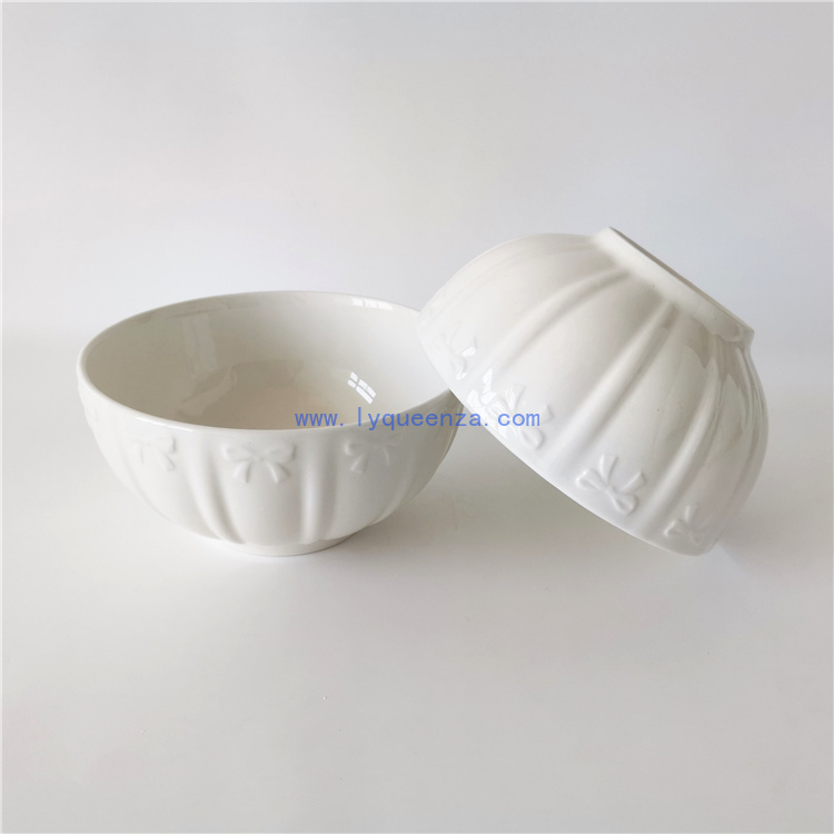 wholesale  6inch pure white porcelain with bow embossed pattern