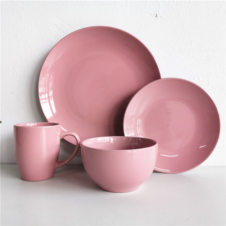 Pink color glazed ceramic stoneware dinnerware