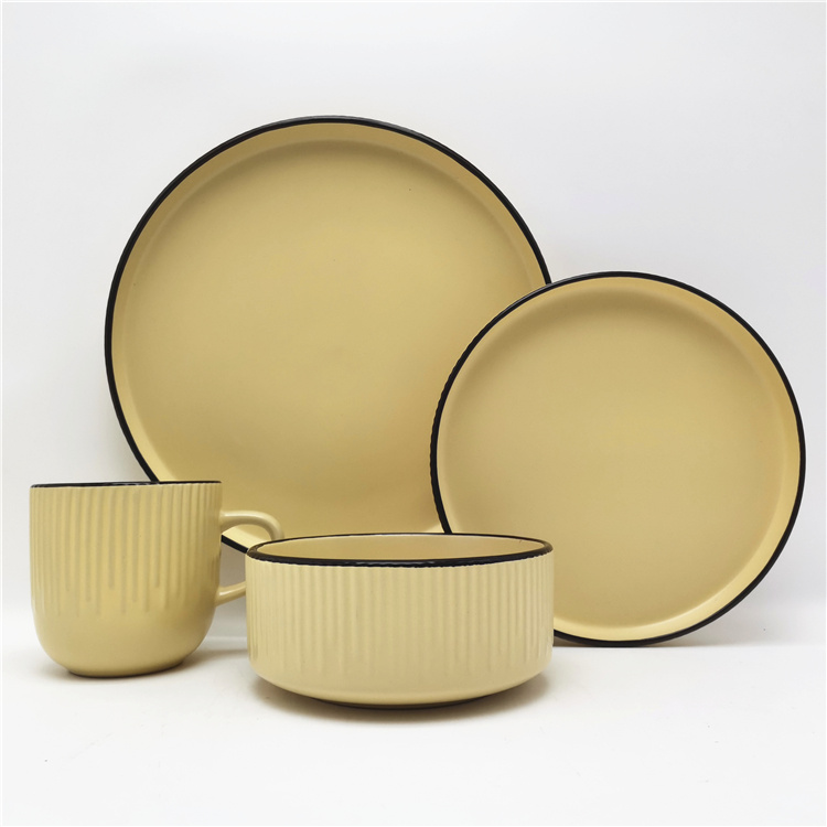 Light Yellow Color Glazed Embossed Stoneware Dinnerware Supplier