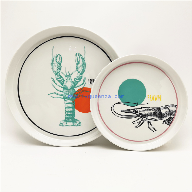 Wholesale 10.5” & 8” Stackable Plates: Lobster & Prawn Seafood Designs