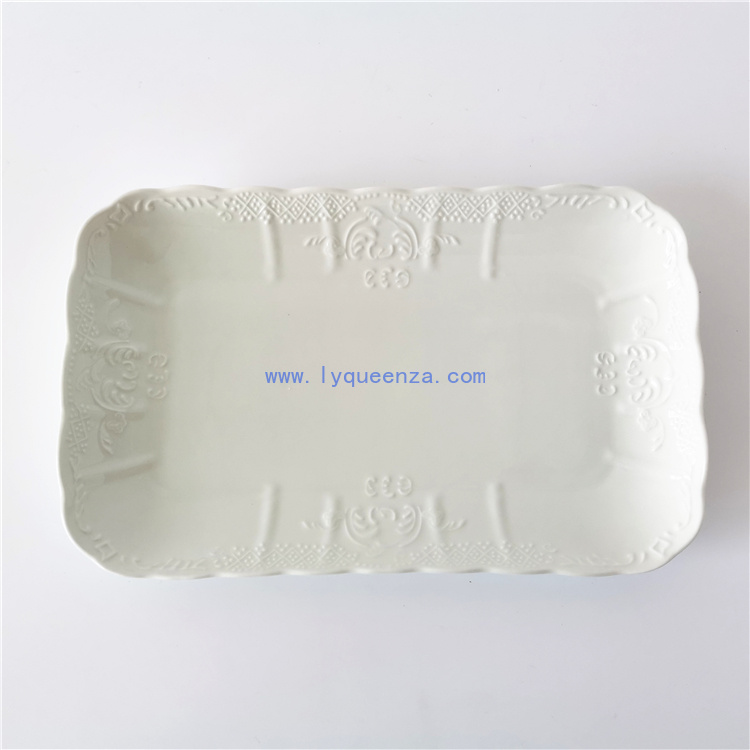 BNK 12 - inch Embossed Rectangular Porcelain Platter: Elevate Your Serving Style