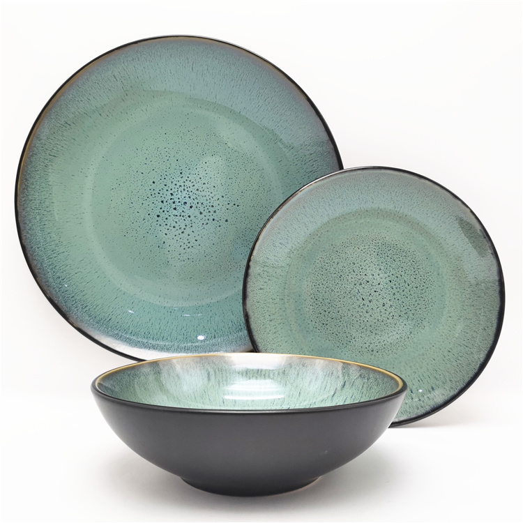 Classic Grey Blue Color Reactive Glazed Stoneware Dinnerware