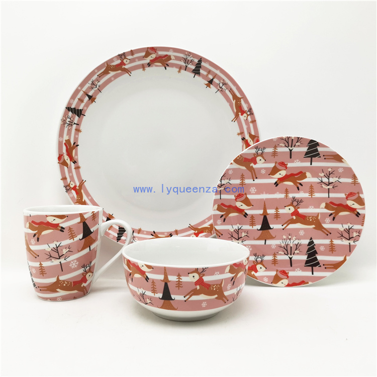 Wholesale 16/24 - Piece Christmas Decal Porcelain Dinner Set: Enchanting Winter Woodland Charm