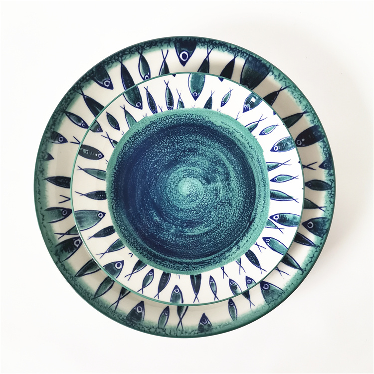wholesale fish pattern dinner plate --QUEENZA China porcelain dinner plate supplier