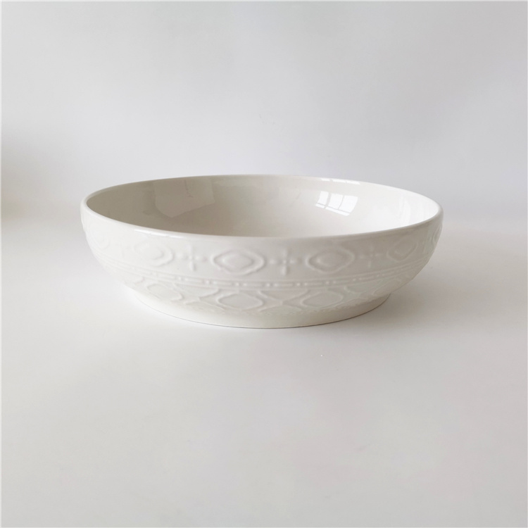 Wholesale 8 - Inch Embossed Porcelain Soup Pasta Shallow Plates Bowl