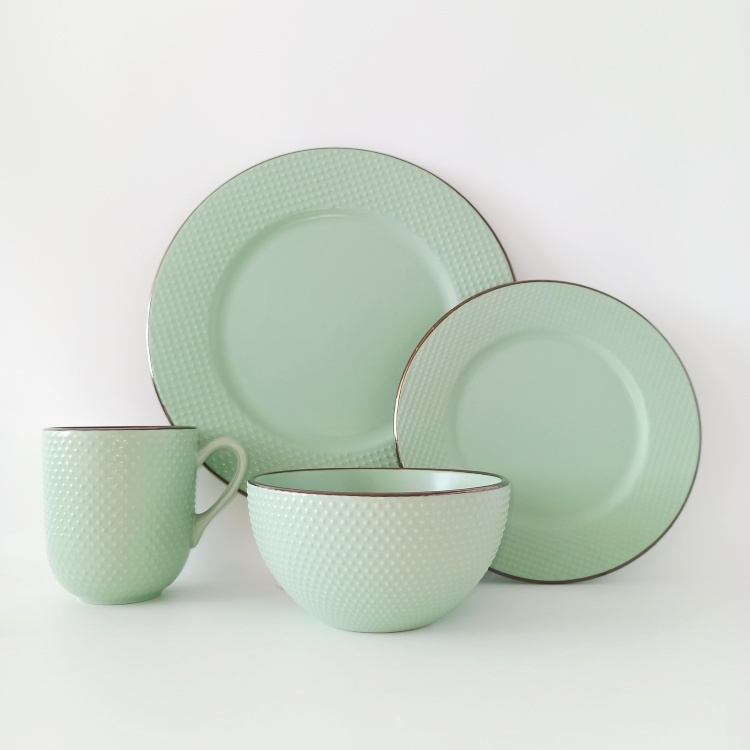 Dot  Embossed Green Design Ceramic Dinnerware Set