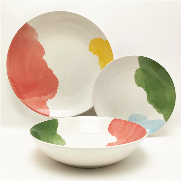 Pad printed 18pcs porcelain dinner set for  6 persons