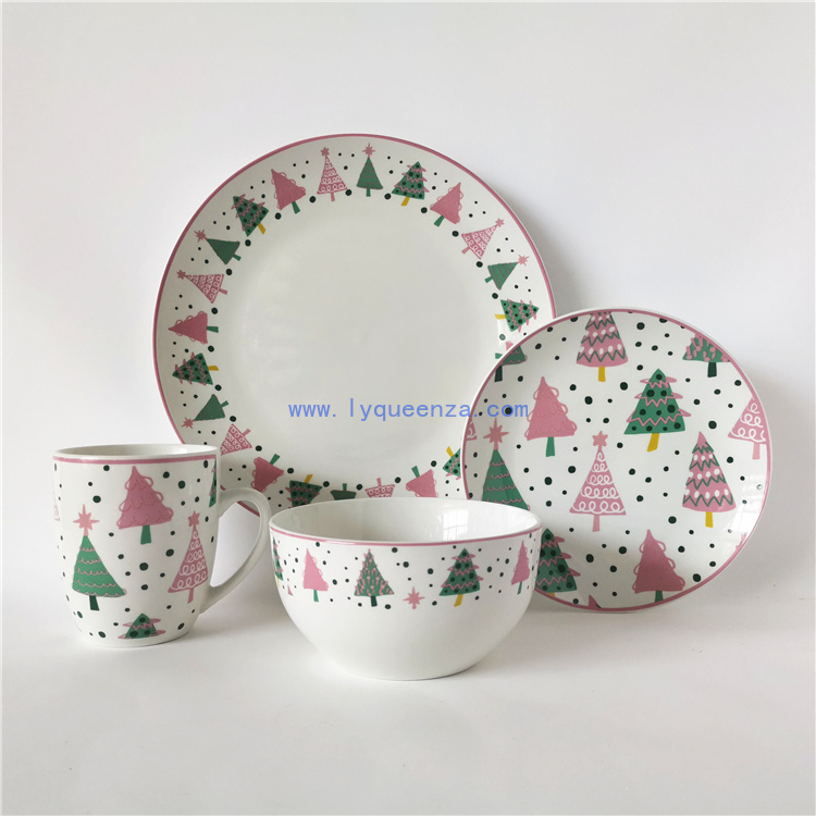 Christmas Design 16 Pieces Porcelain Dinnerware Set for 4 Persons from Queenza